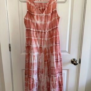 Tie-Dye Sleeveless Dress - Pink and White